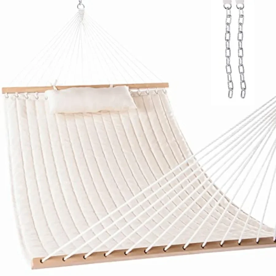 

12 FT Double Quilted Fabric Hammock with Spreader Bar and Detachable Pillow, 2 Person Hammock for Outdoor Patio Backyard Poolsi