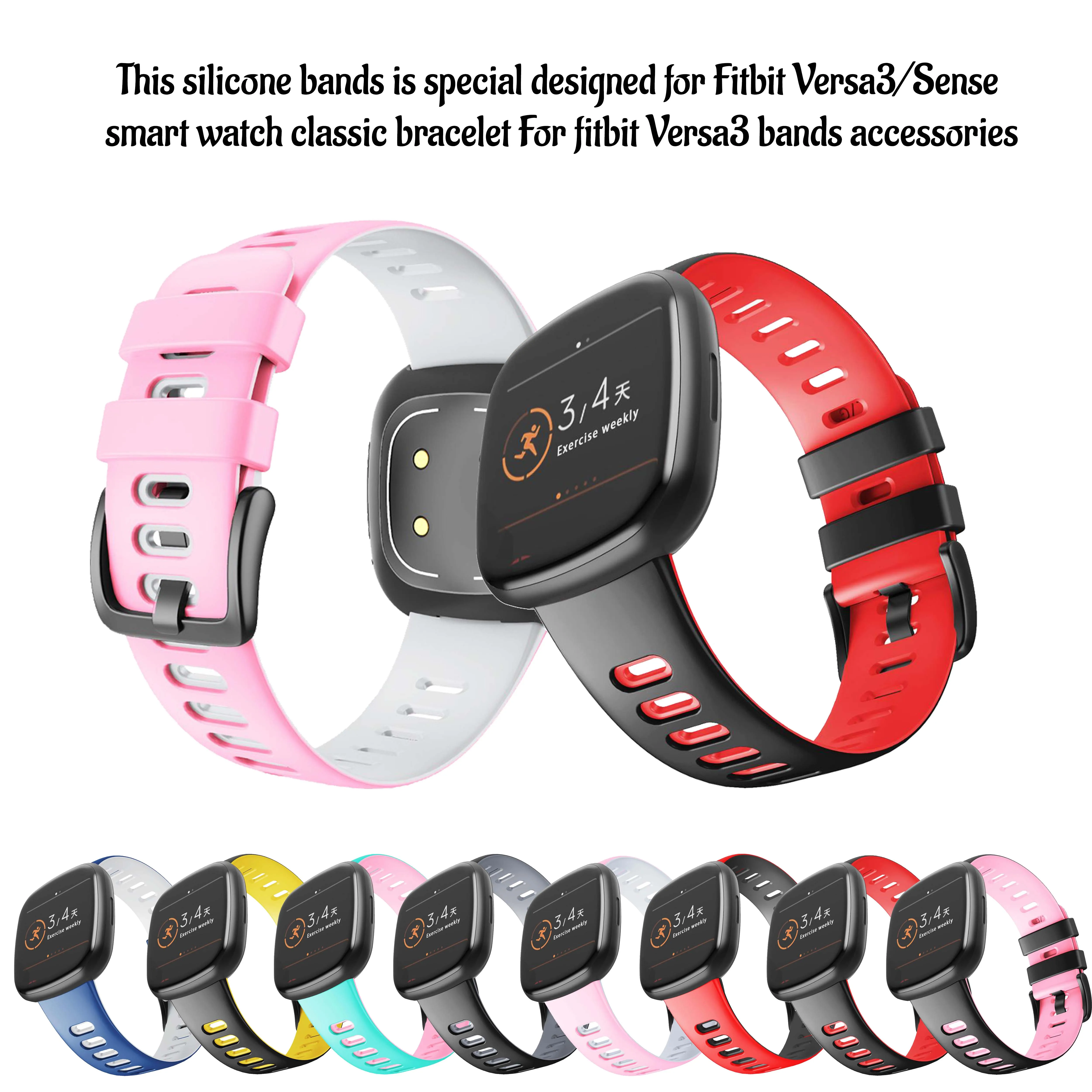 

22mm Silicone Watch Band for Fitbit Sense/Versa 3 Smart Watch Silicone Strap Replacement Strap