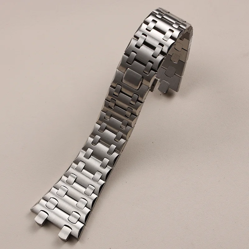 حزام ساعة من الفولاذ المقاوم للصدأ مضاد للصدأ لساعة AP Royal Oak 15703/15710 28 ملم مع مشبك مزدوج ومحدب مقعر
