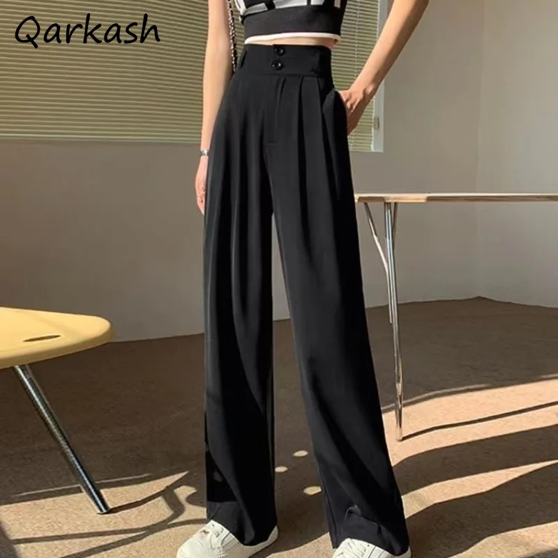 Wide Leg Pants Women Summer Thin High Waist Drape Casual Straight Slim Breathable Office Lady Solid Simple Design Fashion Chic