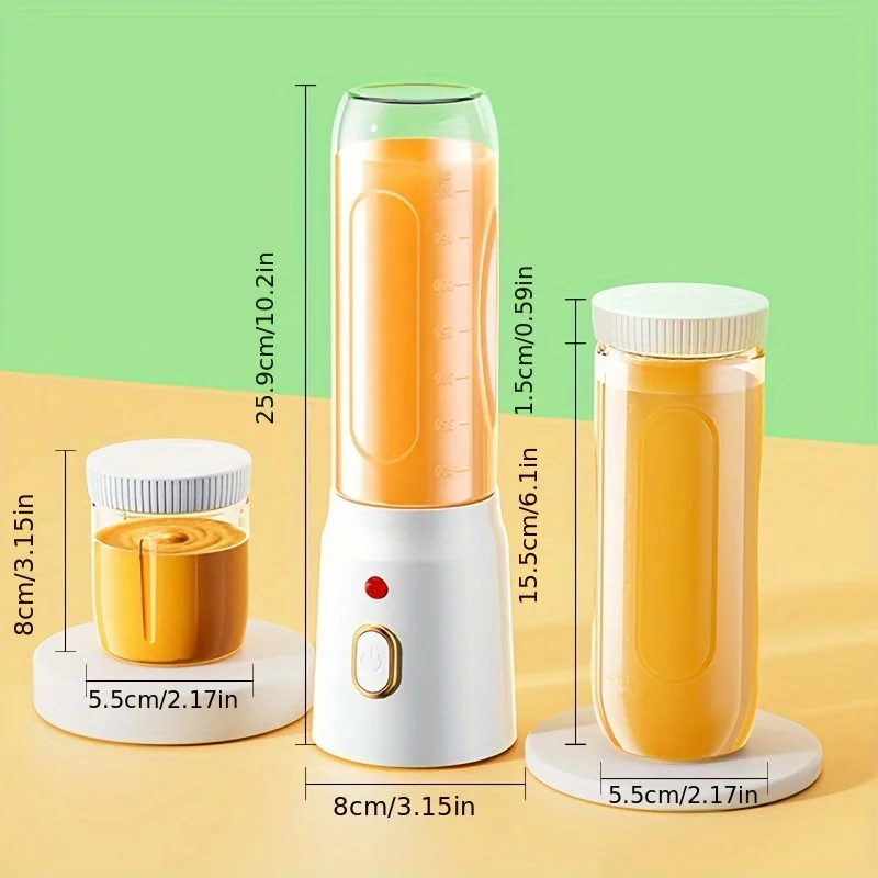 Portable Blender Bottle Fruit Juicer 500ML Personal Lemon Blender with 6 Blades BPA Free Kitchen Automatic Fresh Squeezer Travel