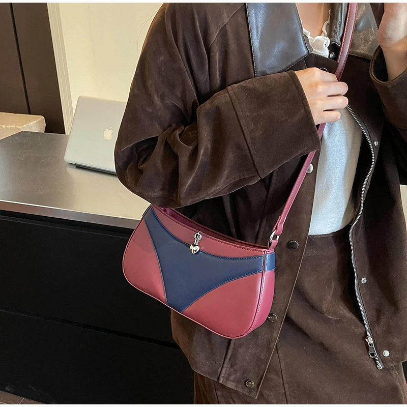 Umhängetasche, Handtasche in V-Form, kreative, modische Vintage-Handtasche für Damen, ideal für den täglichen Gebrauch und den Weg zur Arbeit, mit Farbblock-Design. – Detail 22