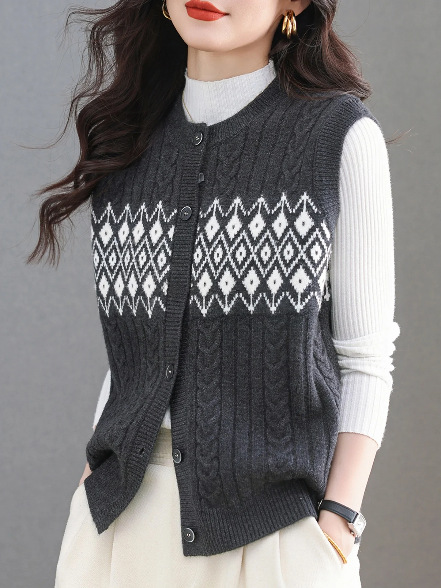 

Вязаный жилет большого размера для женщин: осенне-зимний свободный кардиган-свитер для полных мам, комфортная верхняя одежда