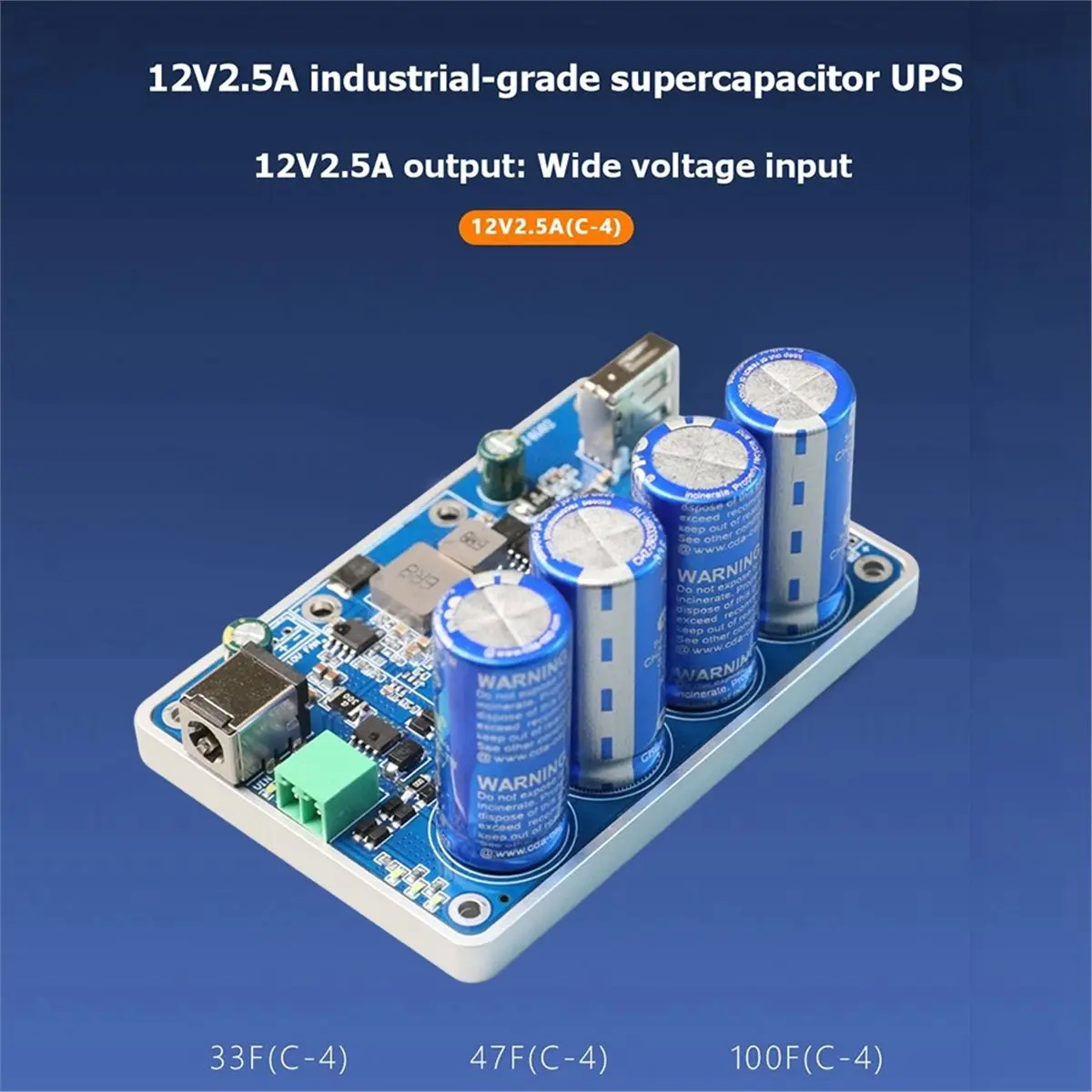 12V 2.5A Industrial Supercapacitor UPS with CNC Cooling Base 12V 2.5A Output Wide Voltage Input UPS