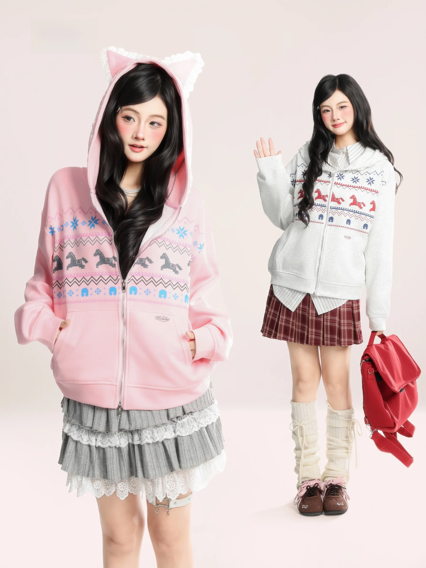 

Свободная женская толстовка с капюшоном в корейском стиле, модная новинка весенней коллекции, верхняя одежда в стиле Fair Isle