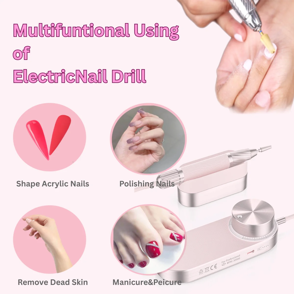 Daichong Professioneller elektrischer Nagelbohrer, Drehmaschine, Maniküre-Schneidemaschine, schwimmende Maschine für Nägel, bürstenlos, stark, wiederaufladbar