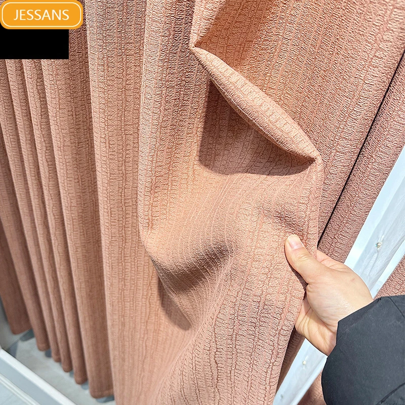 Chenille Jacquard Thickened Orange Pink Soundproof Curtains for Living Room Bedroom French Window Balcony Customized Products