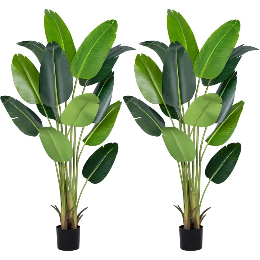 

Heaven's Artificial Bird Plants 6-Foot Fake Tropical Palm Trees, 13 Fake Banana Leaf Trees Potted Plants
