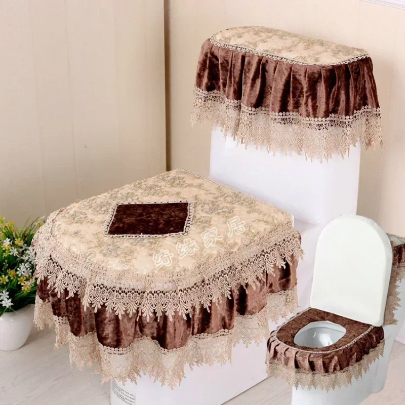 Four Seasons Universal Toilet Cushions Three Piece Seat Cushion Set European Lace Double-sided Toilet Seat Cushion and Cover