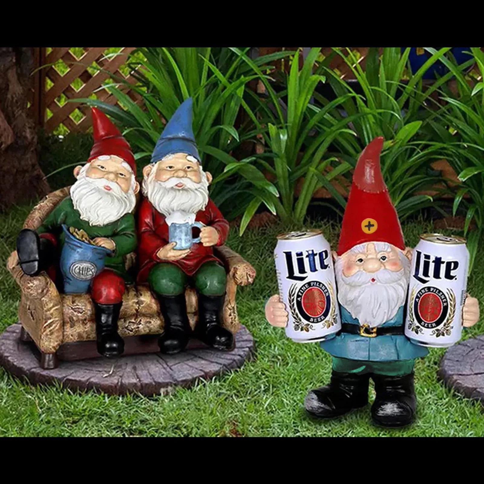 Mini Desktop ornaments Lazy Couch Potato Gnomes Eating Chips And Drinking Beer Garden Statue Creative Decoration Display