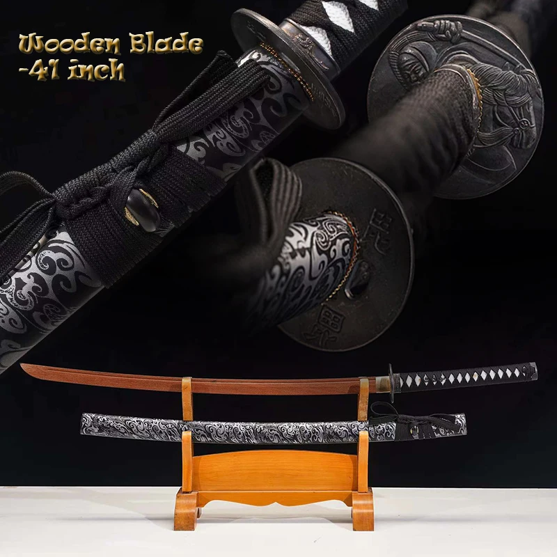 

Sword, Real Ronin Katana Shape, Wooden Blade, Training Sword, Iaito Bushido Props, Black Printed Saya, Sword, Decoration