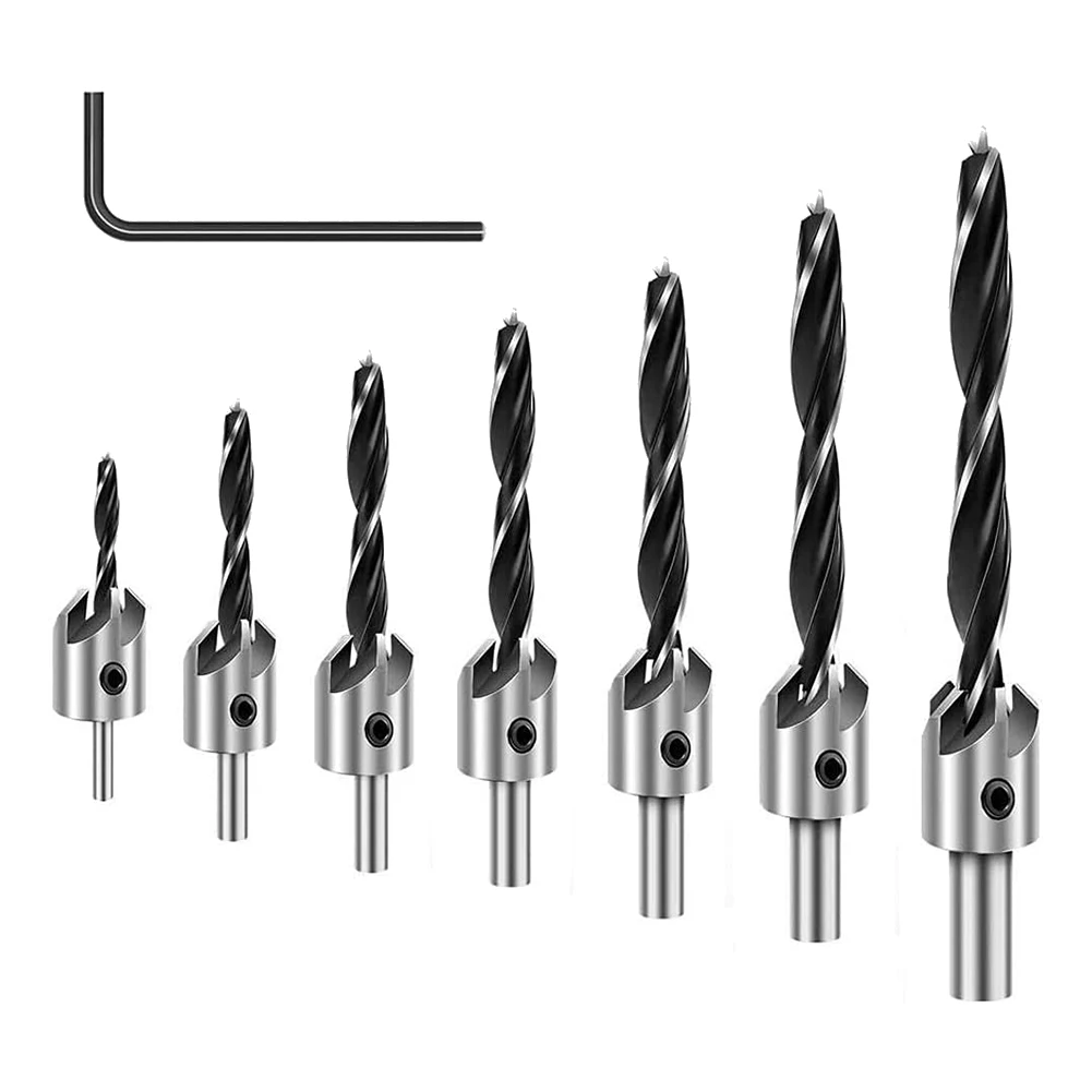 A84X-26-Pack Woodworking Chamfer Drilling Tools Drill Bits Set Wood Plug Cutter Three Pointed Countersink Drill Bits