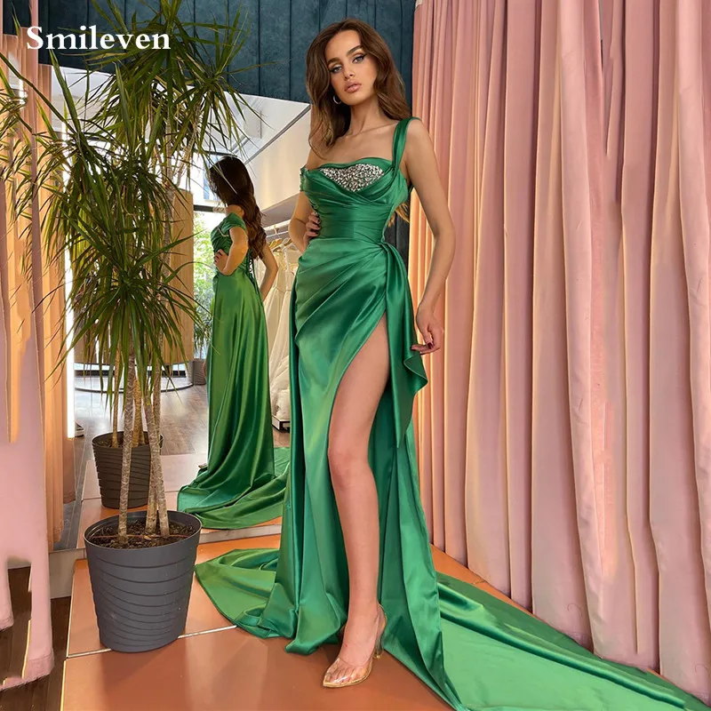 

Smileven Beads Spaghetti Straps Mermaid Evening Dresses Side Split Formal Occasion Dresses Sweetheart Party Dress robes de soiré