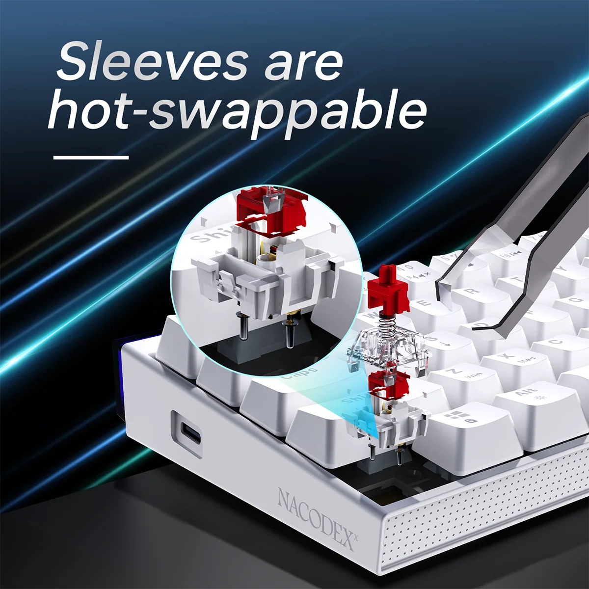 AJAZZ NACODEX NK68 Mechanical Keyboard Wired Hot Swap Ergonomics Light Box Side Engraved Keycaps Portable Office Gaming Keyboard - Image 4