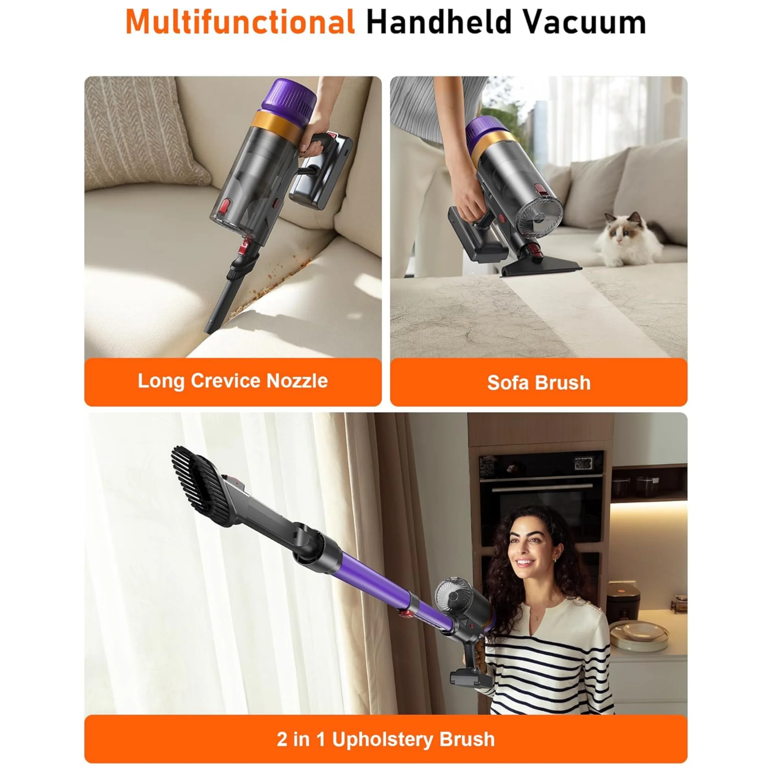 Cordless vacuum cleaner, 400W with self-standing and smart screen, suitable for household/pet hair/carpet/floor
