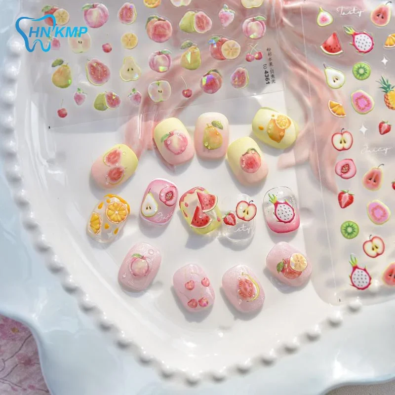 かわいい赤いゼリートマトネイルアートステッカー蝶結び星キュートサマーフルーツ5Dフルーツセルフ接着ネイルアートデカールサマーDIY用