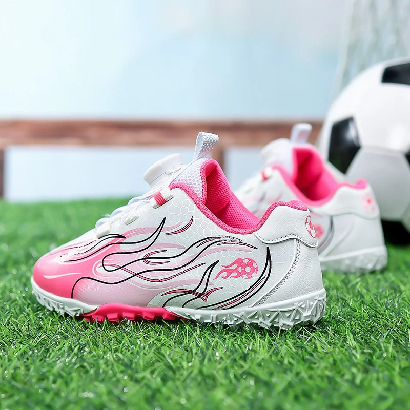 Unisex Youth Soccer Cleats Comfortable Breathable Football Shoes for Match Training with Rotating Buckle