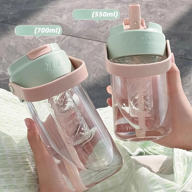 Stylish Water Cup for Students & Kids Large Capacity Unbreakable Straw Cup Portable Plastic Cup for Girls Summer