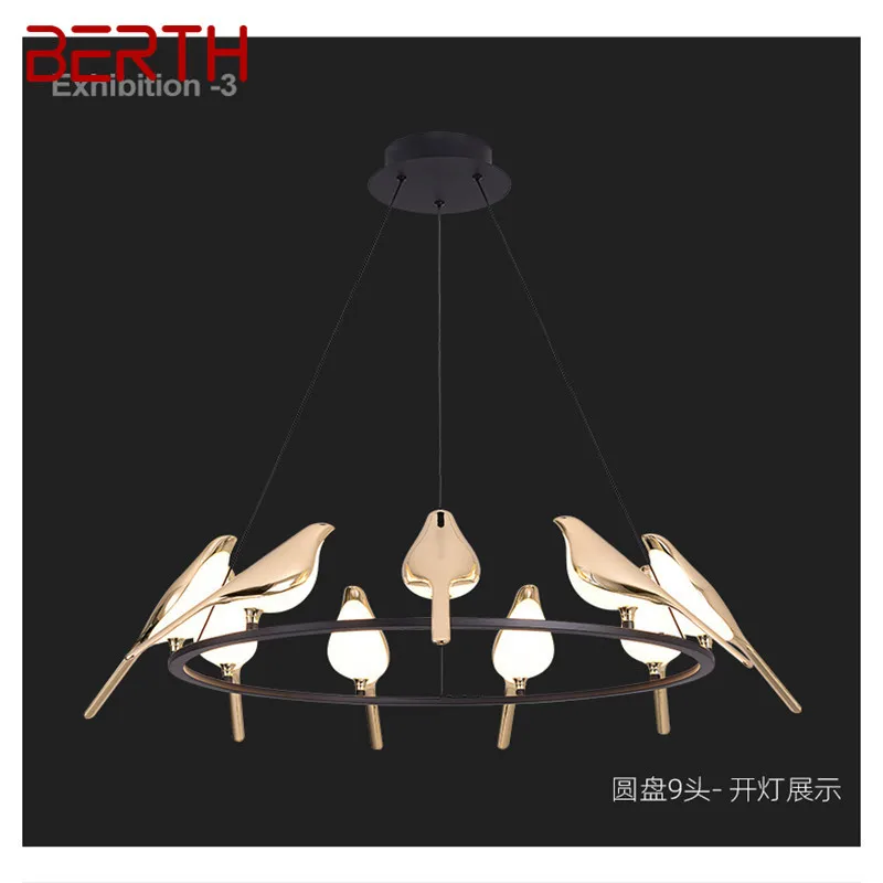 BERTH Nordic Pendant Lamp Modern Vintage Round LED Bird Light Creative Design Decoration For Living Dining Room Bedroom