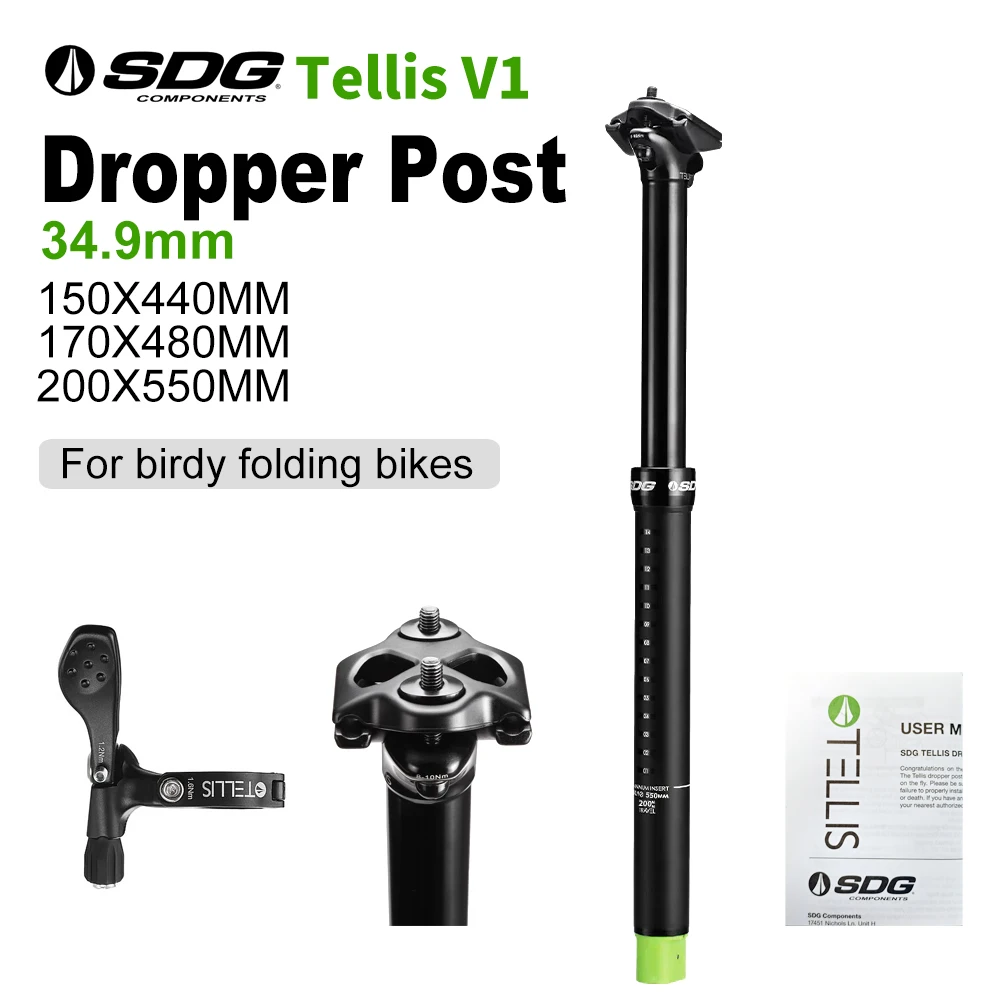SDG Components Tellis V1 Bicycle Seat Post Birdy Bike 34.9*500/480/440 Dropper Post 200mm Travel Mountain/Electric/Folding Bike