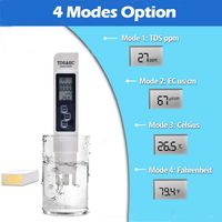 Digital TDS EC Water Tester Meter (0-9990 Range) - Multifunctional PPM/Temp/Purity Detector Pen with White LCD