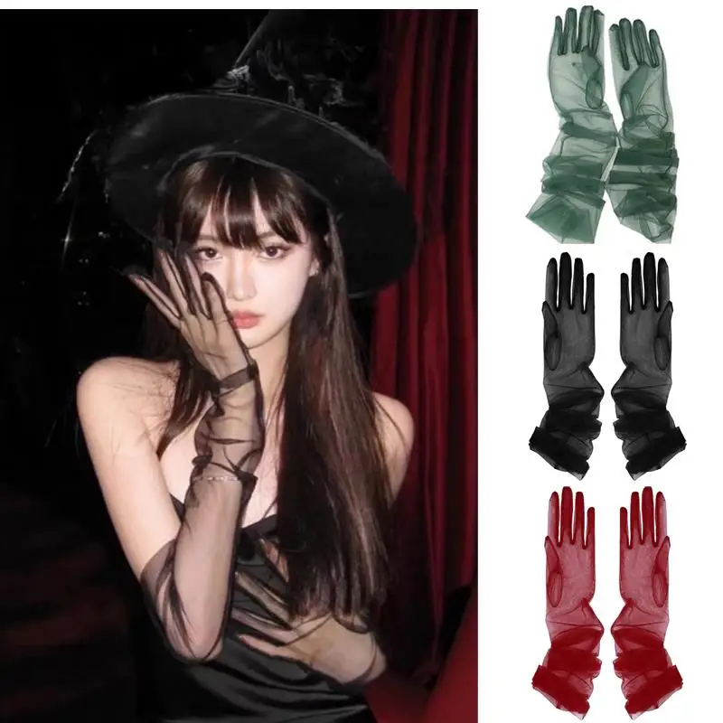 Frauen Ultra Tüll Handschuhe Mesh Sheers Volle Finger Ellenbogen Lange Handschuhe Vintage Sonnenschutz Handschuhe Hochzeit Braut Kleid Fäustlinge