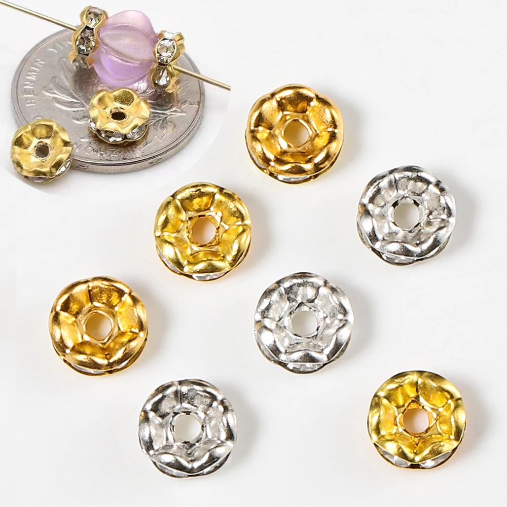 

100pcs Flower Rhinestone Beads 4/6/8/10mm Metal Czech Crystal Loose Spacer Beads for Jewelry Making DIY Bracelets Accessories