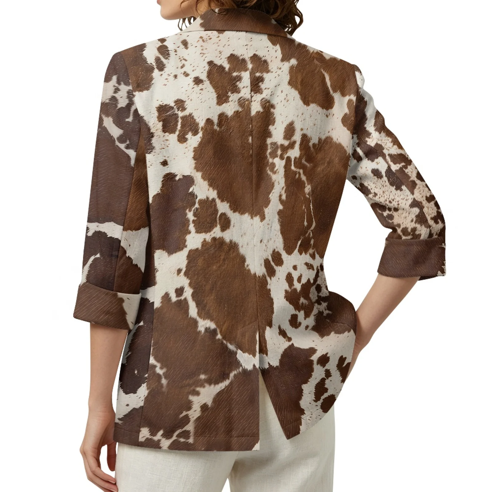 PENSTROLL Brown Cow Linen Like Open Front Top Loose Fit Beach Cover Ups for Work S-3XL