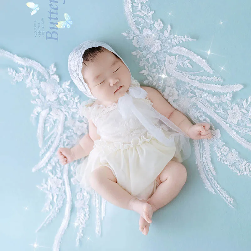 Spitze Schmetterling Flügel Neugeborene Fotografie Kleidung süßen Stil Baby Kleid Hut Set Baby Mädchen Studio Fotoshooting Zubehör