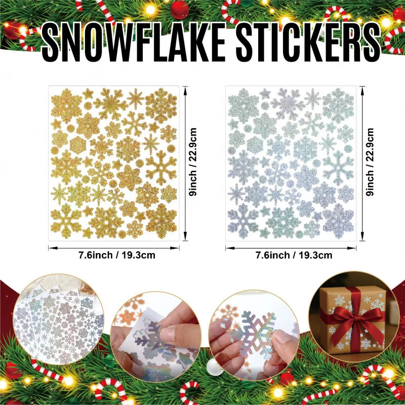 88 قطعة (2 تشانغ) ملصقات ندفة الثلج الشتوية لعيد الميلاد ، ملصق تزيين حفلات ندفة الثلج بالليزر الذهبي والفضي ، بطاقة تهنئة هدية #2