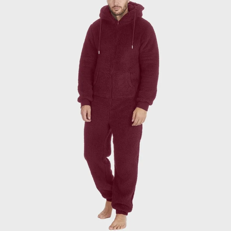 Hot Selling Men\'s Zipper Warm Plush Thermal One-piece Pajamas for Couples Pajama Man Sleepwear Sleeping Sexy Lingerie Jump Suit