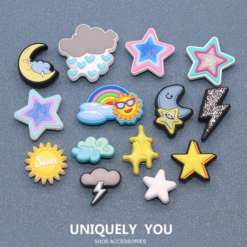 Shoe Charms Weather Series Rainbow Sun Shooting Star Moon Lightning Cartoon Shoe Accessories Fashion Decorations for Cross Shoes
