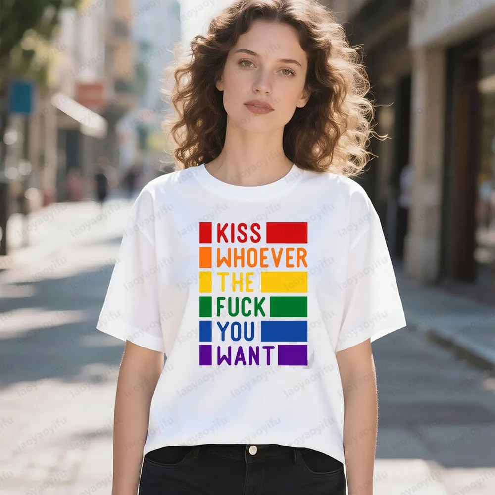 

Kiss Whoever The Fu K You Want T-shirt Gay Pride LGBTQ Shirt Trans T Shirt Men Women Fashion Casual Crewneck Cotton Tee Tops