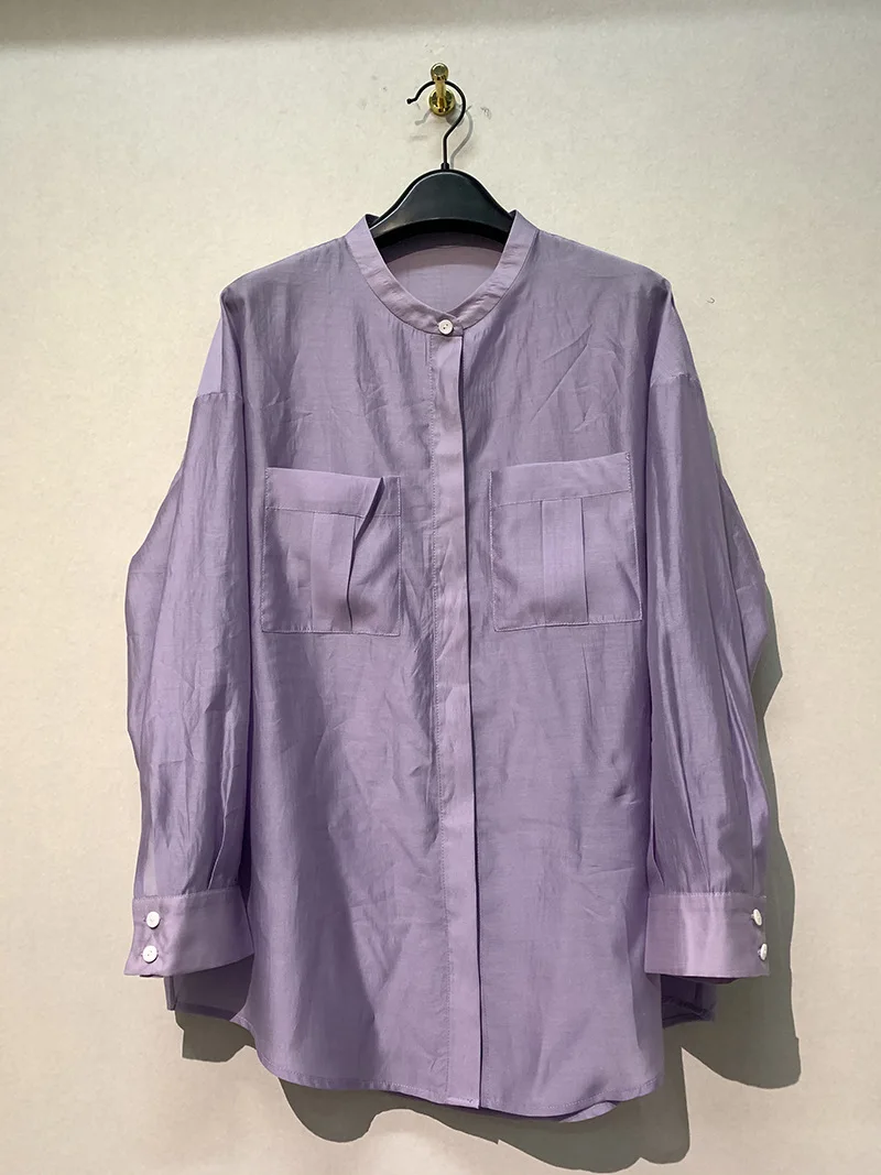 WAKUTA 2024 New Spring Summer Women Blusa Semitransparent Shirt Japan Style Purple Blouse Casual Top