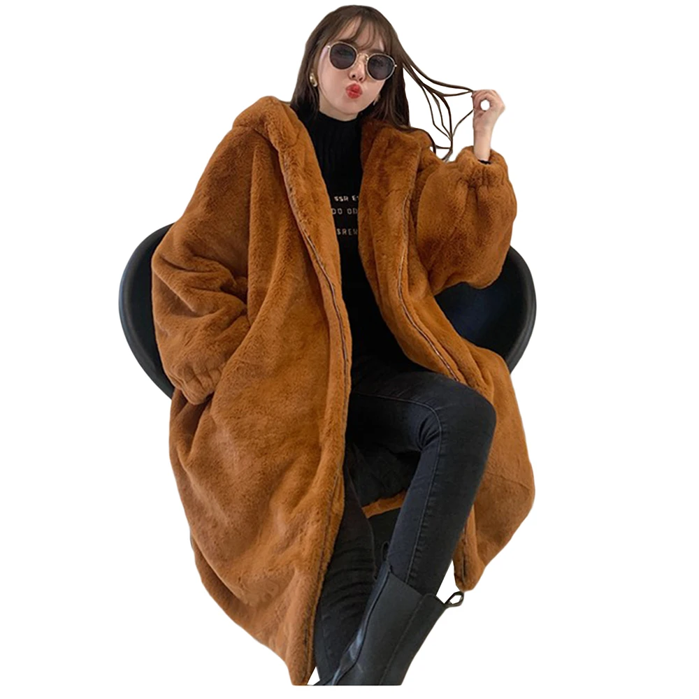 2023 New Winter Oversize Faux Fur Coat Winter Jackets Long Fur Jacket Hooded Overcoat Women Parka Thick Warm Plush Coat