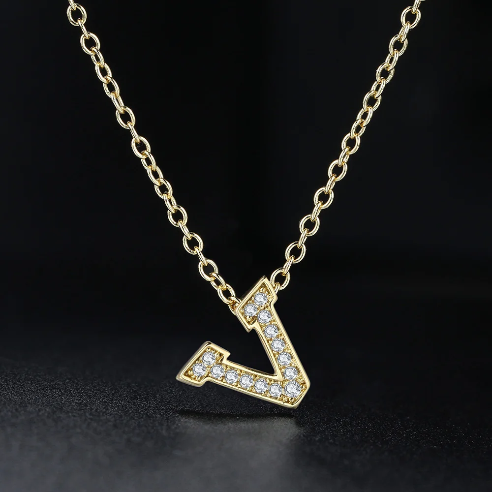 Letter V Pendant Necklace For Women Trend 2024 Micro Inlaid Zircon Gold Color Choker Chain Female Neck Jewelry Wholesale N105