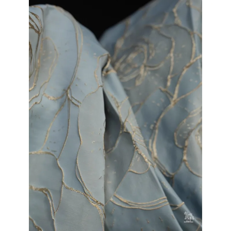 Clear Color Relief Gold Silk Flower Jacquard Fabric Qipao Dress with Chinese Ancient Style Clothing Designer Fabric