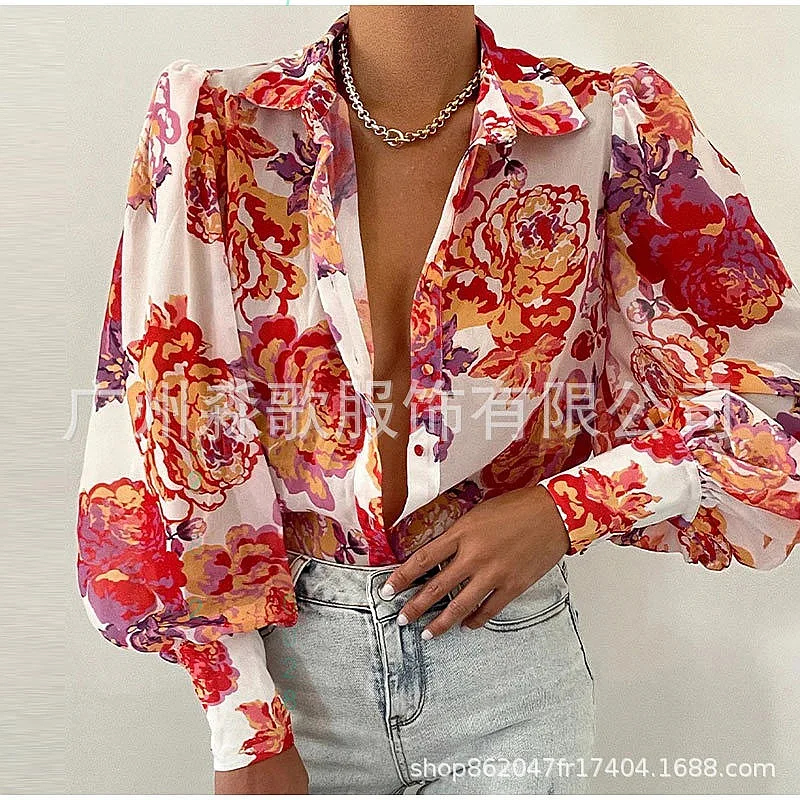 

Fashion Print Long Sleeve Blouse Tops Floral Shirt Spring Summer Casual Tee