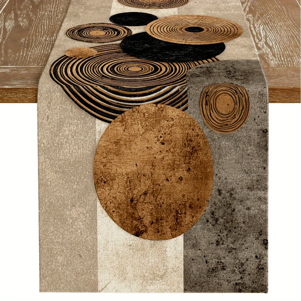 Metallic Geometric Table Runner - 1PC Industrial Round Shadow Modern Clear Print Cover for Entryway Dining Table