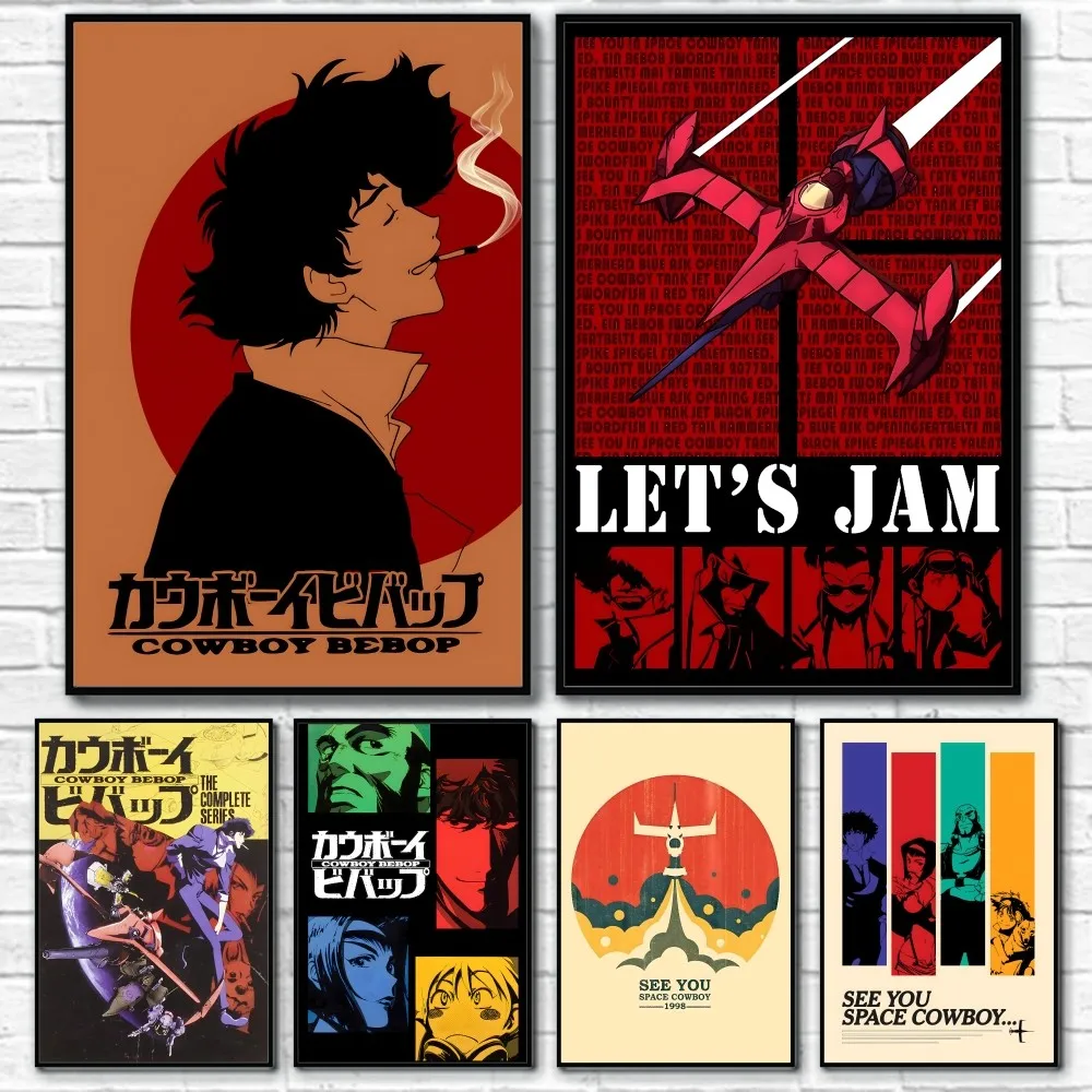 

C-Cowboy B-Bebop Anime Retro Poster Sticky Wall Art Printing Waterproof Home Living Bed Room Bar Aesthetic Decor