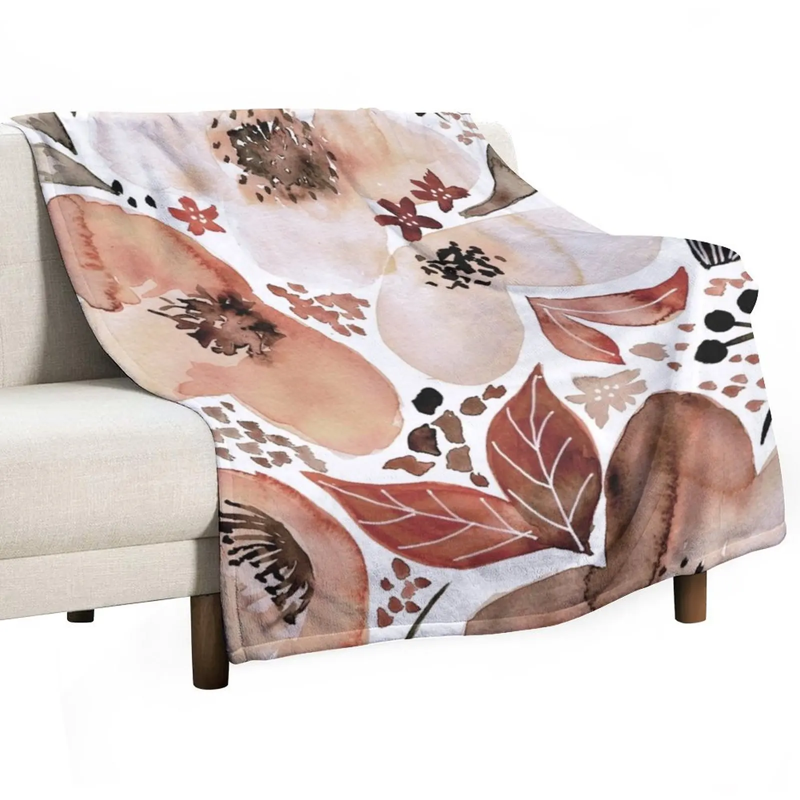 Autumn Floral Watercolour Painting Throw Blanket Polar Furry Winter beds Blankets For Sofas Warm Quilt Blankets