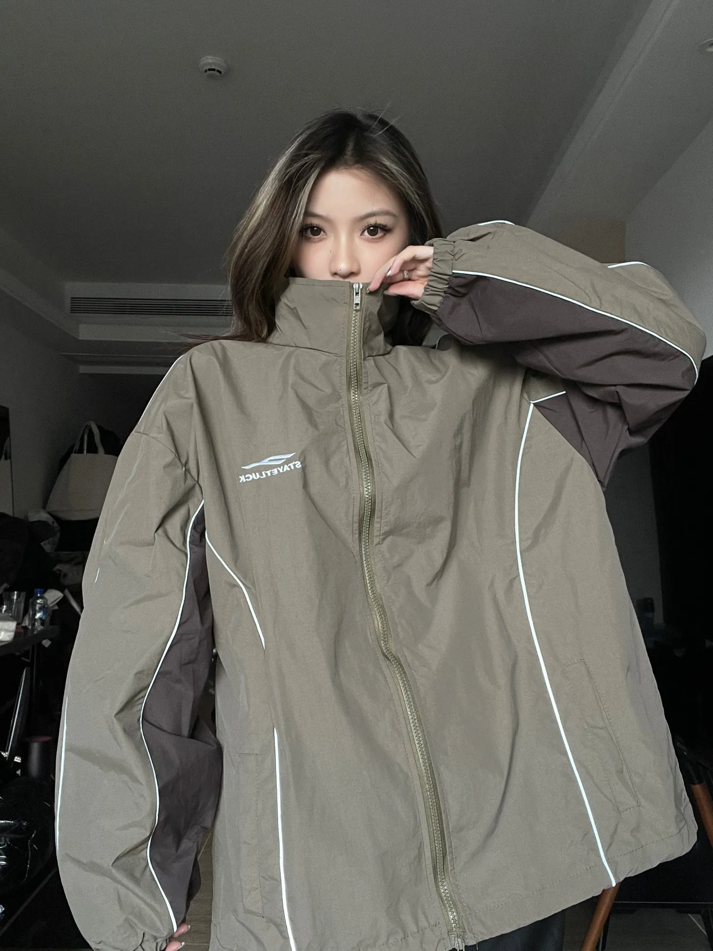 

TheLike, осенне-зимнее свободное уличное пальто в стиле ретро, водонепроницаемое пальто со сращиванием, женское однотонное пальто на молнии для поездок на работу