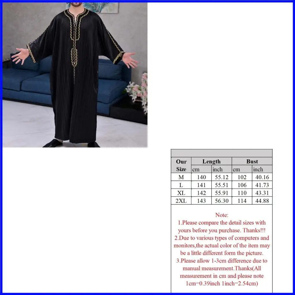 

Men Islamic Arabic Kaftan Muslim Clothing Long Sleeve Loose Abaya Robes Fashion Saudi Arabia Dubai Mens Jubba Thobe