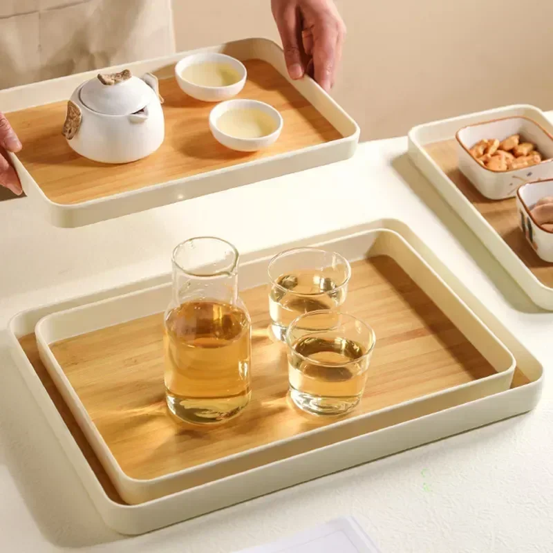 Bamboo Tray Diamine Japanese Dinner Plate Imitation Bamboo Pattern Tea Tray Plastic Storage Tray Thickened Fall-proof Tray