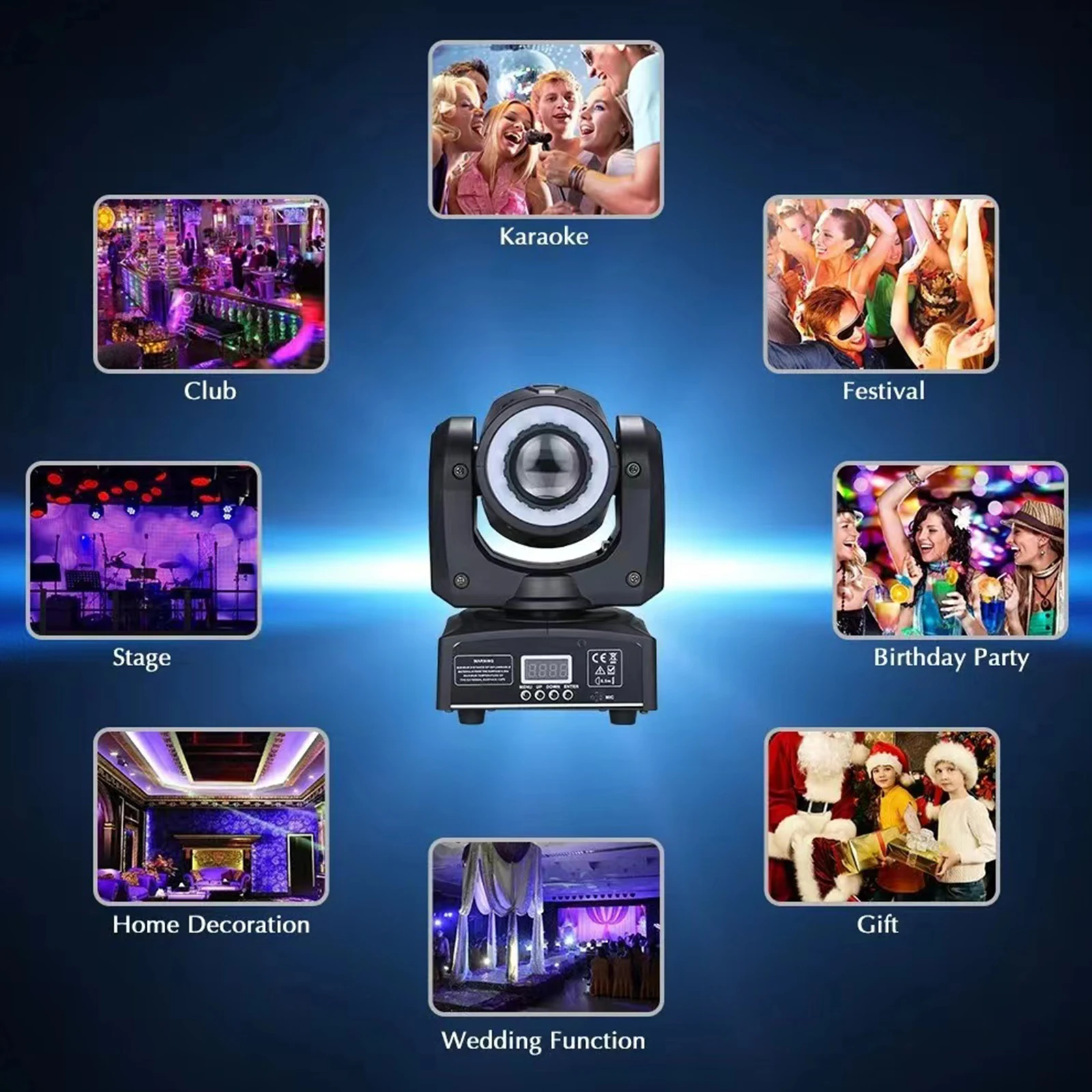 Aoresac 60W LED 무빙 헤드 라이트 8색 8패턴 DJ 조명 스포트라이트 DMX512 사운드 활성화 제어 무대 조명