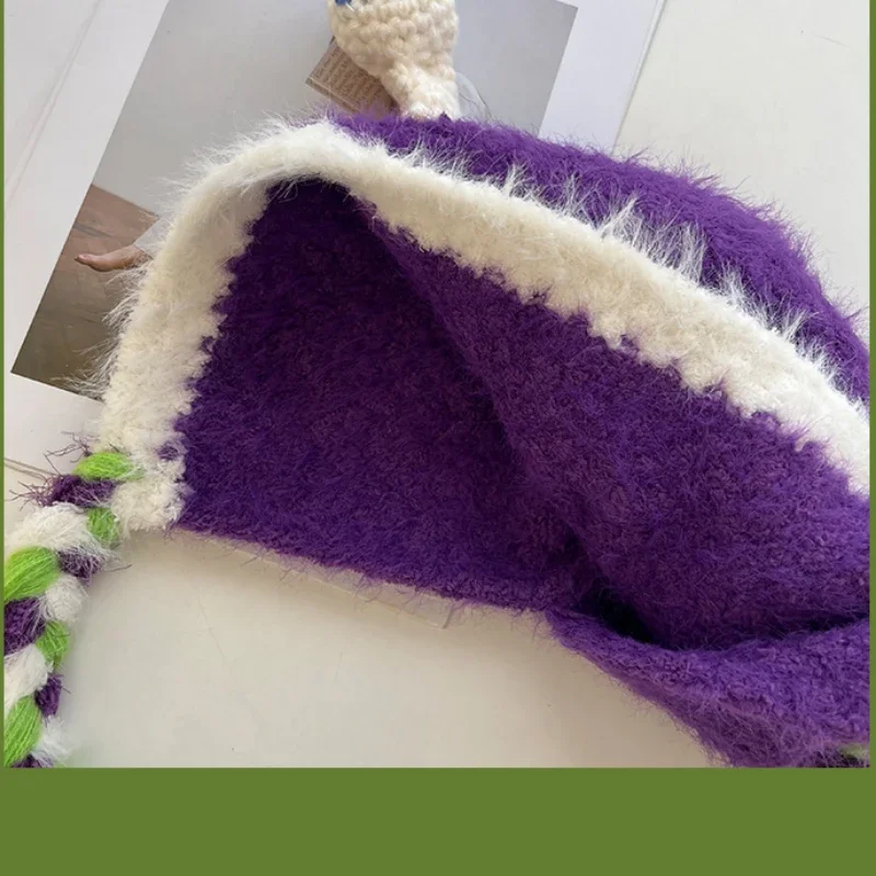 New Funny Cute Cartoon Plush Pullover Hat for Women Autumn and Winter Warm Lace-up Ear Protectors Knitted Bomber Hats Gorras