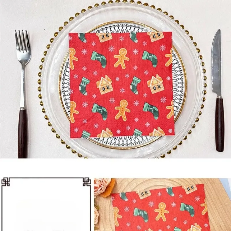10/20 قطعة 33 سنتيمتر 2 طبقة جديد عناصر عيد الميلاد المناديل الزنجبيل رجل عيد الميلاد الجوارب الأحمر مناشف الحفلات DIY Decoupage ورقة
