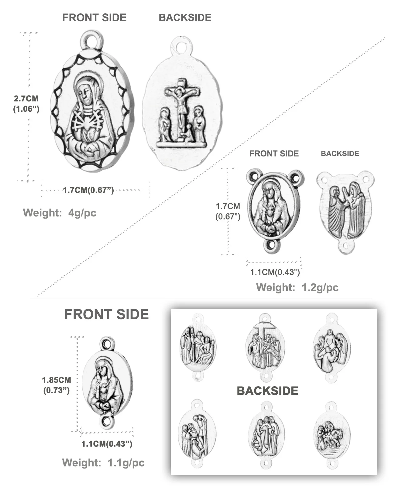Diyalo 40 stücke sieben Sorgen Rosenkranz Chaplet Teil Herzstück Spacer Medaille Anhänger DIY handgemachte Gebet Halskette Schmuck herstellung gem – Detail 1