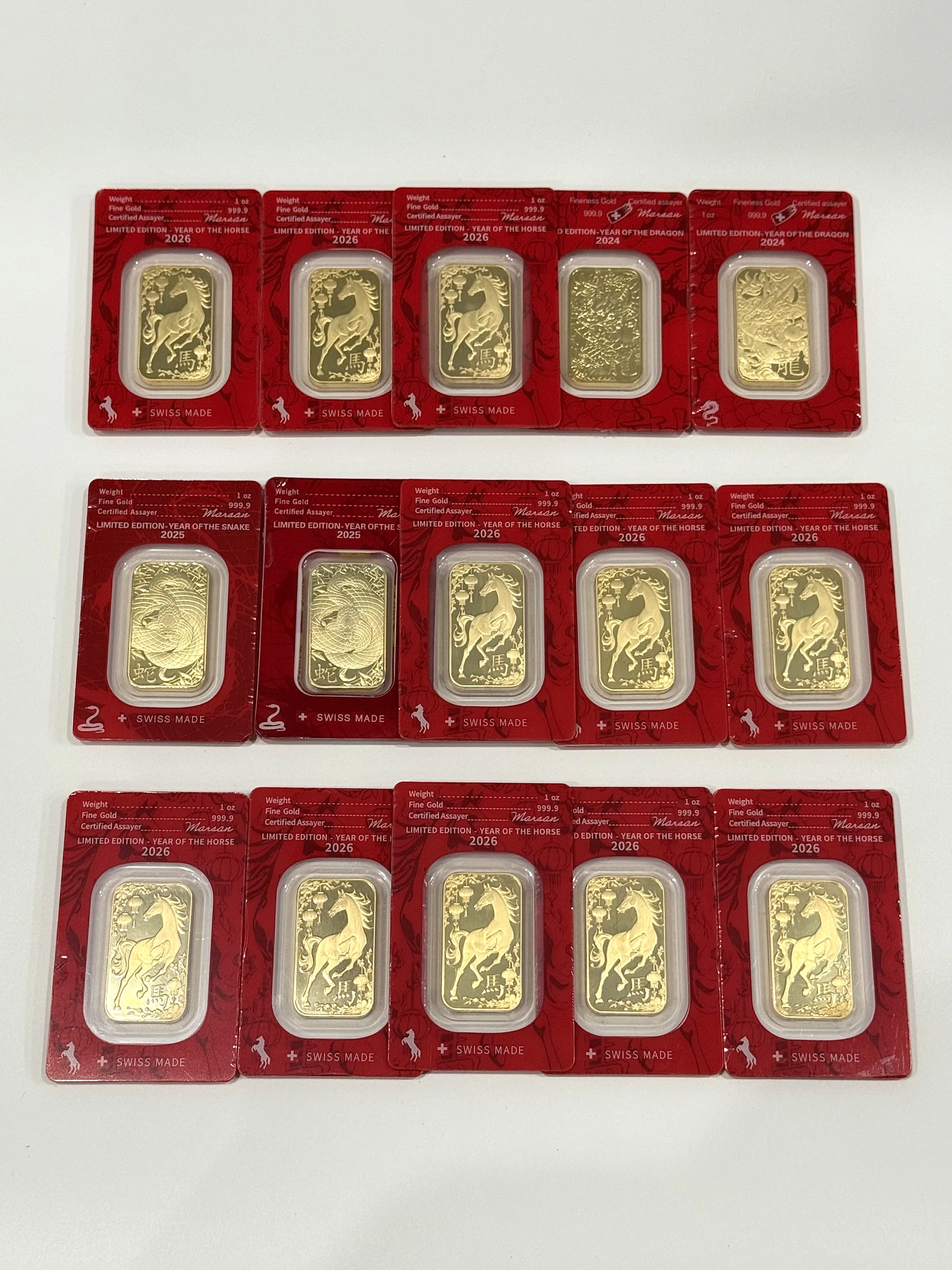 New 2026 Horse 1oz Gold Bar Bullion sealed packaging Non Magnetic Gold Plated Bar With Different Serial Number Souvenir Gift