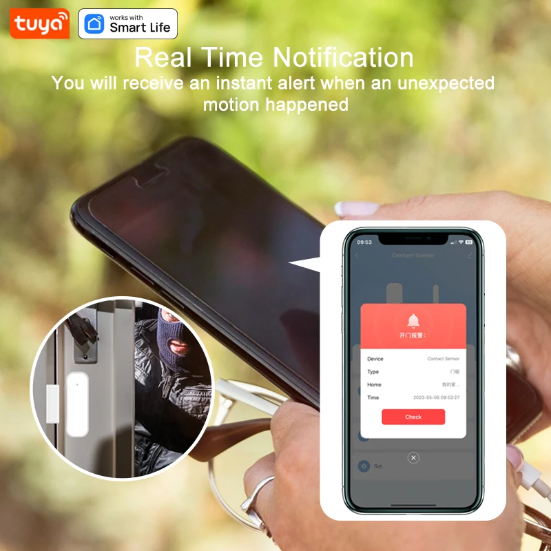 Sensor de puerta Tuya ZigBee, Sensor de entrada de ventana, alarma de seguridad antirrobo, Sensor de puerta magnético Smart Life, Alexa y Google Home